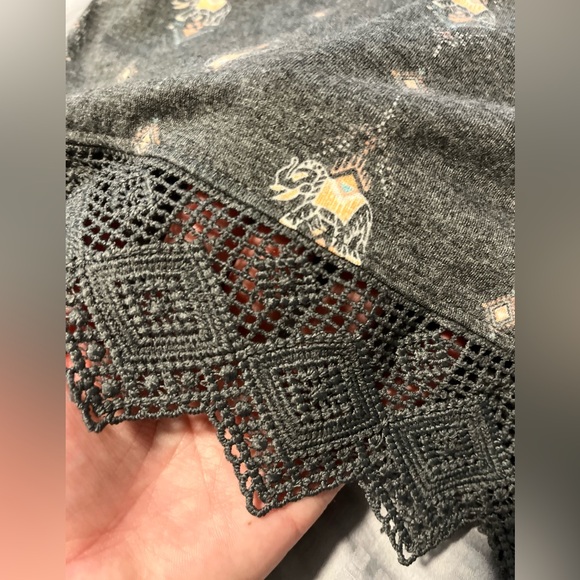 Mudd Girls 7/8 Med Racerback Tank Top Elephant Print Dark Gray w Lace Edge - Picture 4 of 7